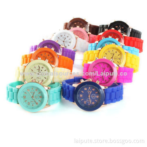 2014 Candy-colored/Yellow Geneva Silicone Couple Style Quartz Watches, IPG Plating Wholesale